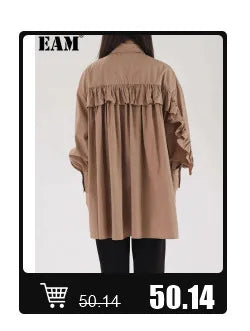 [EAM] Women Black Mesh Irregular Fish Spliced Big Size Blazer New Lapel Long Sleeve Jacket Fashion Spring Autumn 2026 CPG2902