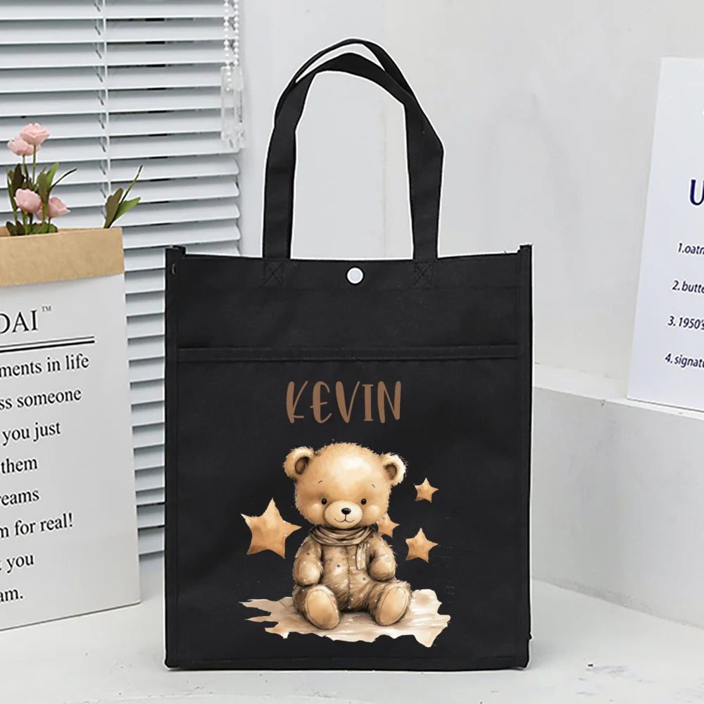 Personalized Kids Library Tote Bags Homeschool Cute Custom Name Reading Books Bag Children School Bag Birthday Gifts for Kids