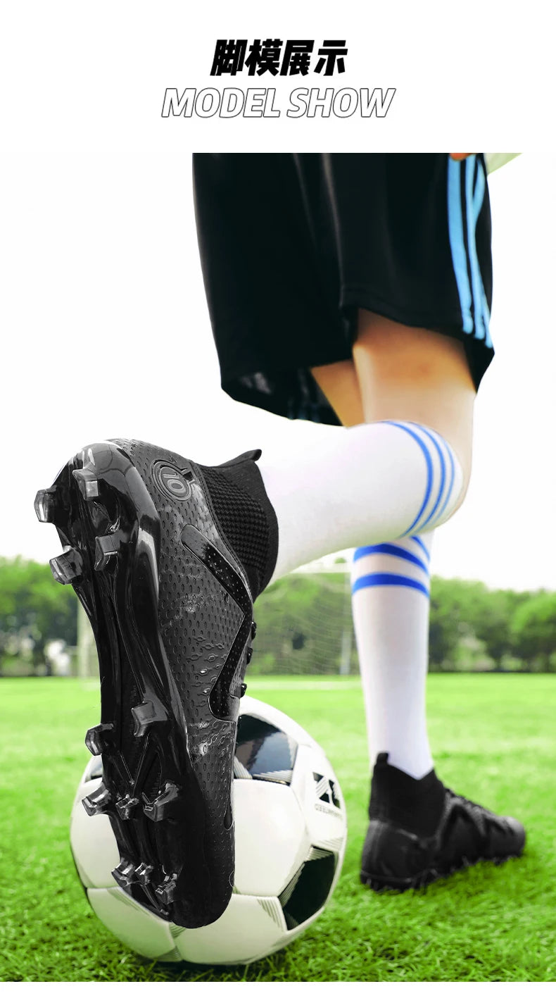 Adult Professional FG/TF Soccer Shoes Non-Slip Long Spike Football Boots Young Kids High Ankle Cleats Grass Soccer Sneakers ﻿