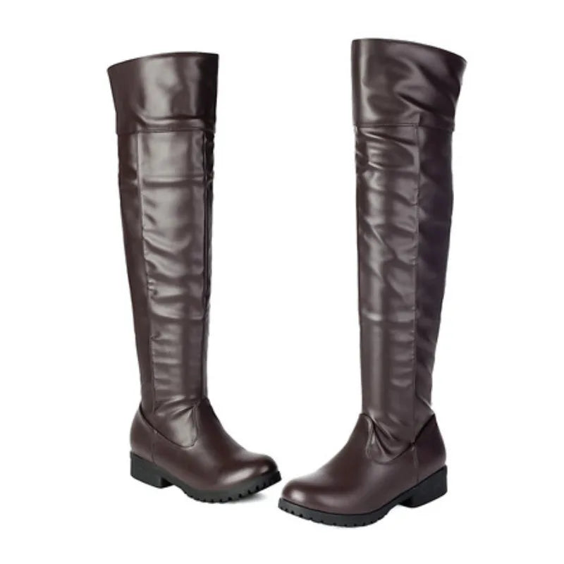 2026 Ladies Thigh High Footwear Round Toe Thick Heels 3cm Big Size 49 50 51 Casual Winter Knee High Bota