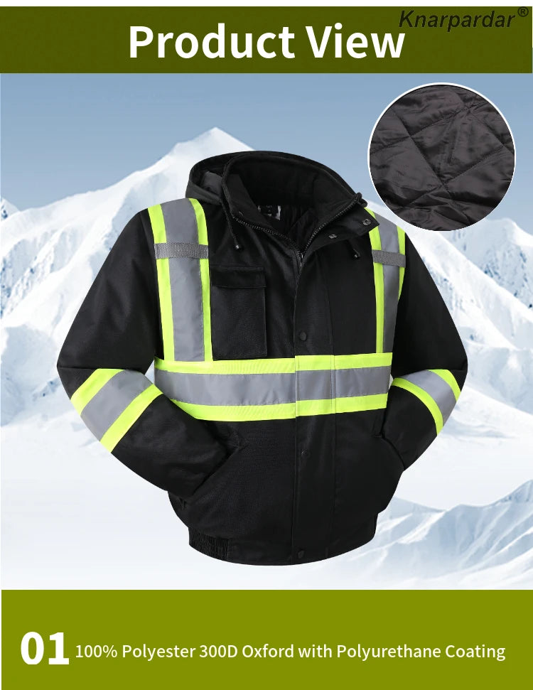 Winter Black Jacket High Visibility Warm Jacket for Men With Customized Logo Waterproof Jacket Reflective Parka Jacket Workwear