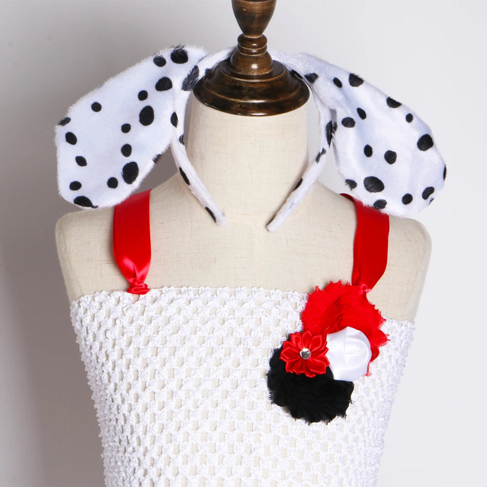 Dalmatian Costume Kids Cute Flowers Spotted Dog Tutu Dress Toddler Girls Halloween Festival Party Animal Puppy Dress Up Outfits