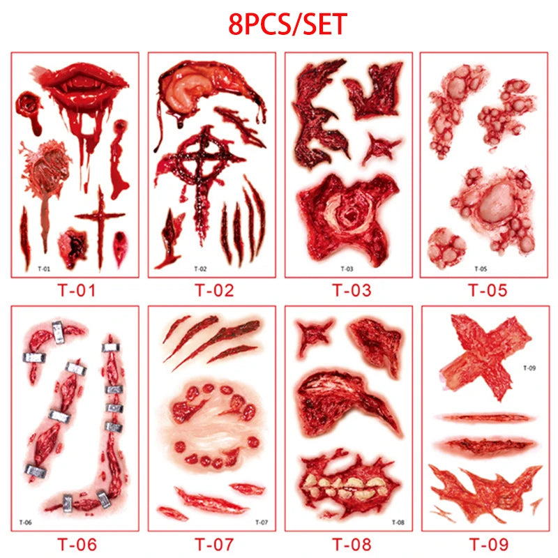 Day of the Dead Halloween Tattoos Stickers Temporary Bloodstain Wound Costume Party Festival Celebration Make Up Arm Face Tattoo