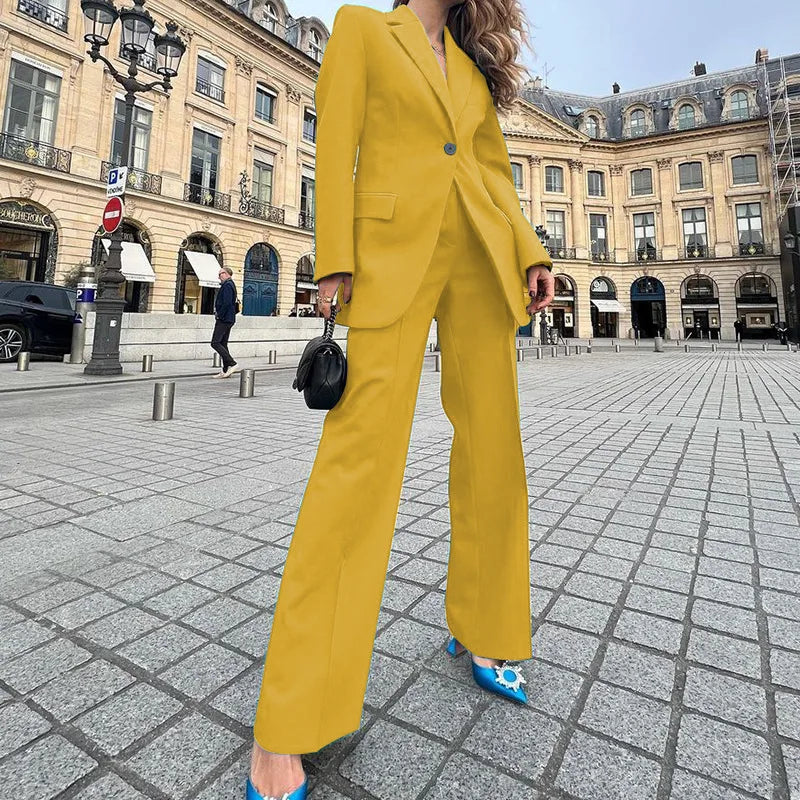 Women's Suit Winter Fashion Long-sleeved Solid Color Casual Suit Jacket and Trousers Matching Sets Two-piece Suit Pant Sets