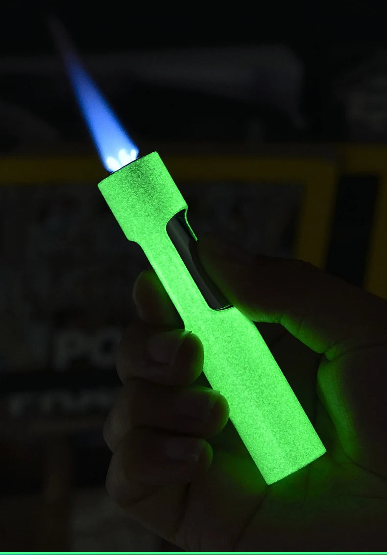 Luminous Lighter Butane Gas Lighter Straight Jet Blue Flame Glowing Lighters Smoking Lighter Cigar Accessories Men's Gift