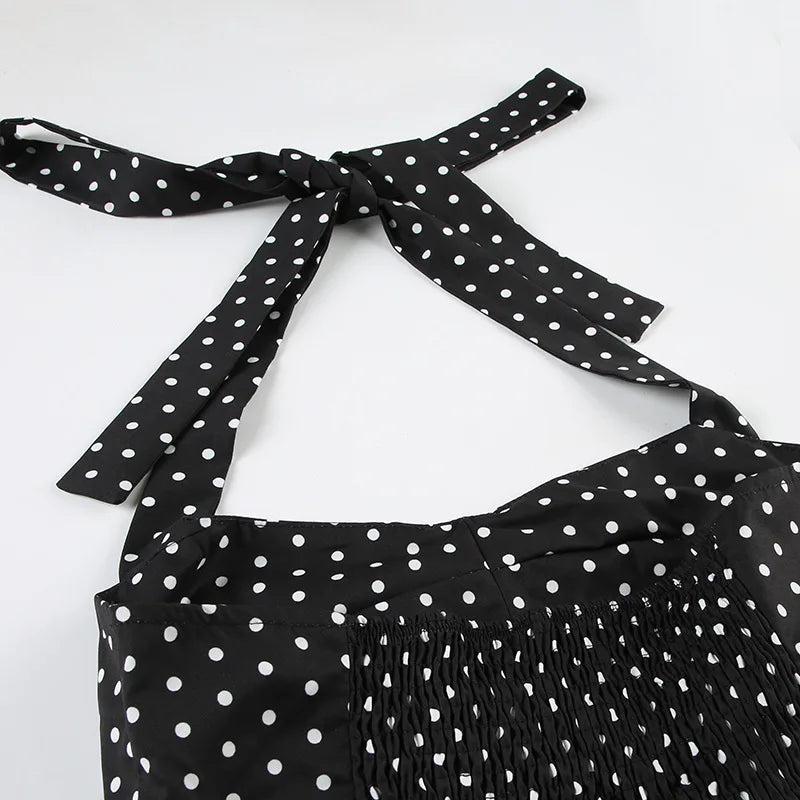 Women Halter Tank Tops Ruffles Hem Lady Sexy Backless Sleeveless Crop Top Summer Fashion Streetwear Female Dot Print Vests