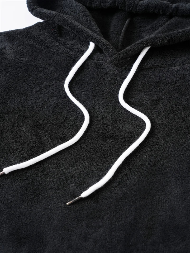 Autumn Winter Fashion Men's Hoodies Casual Trendy Solid Color coral fleece Long Sleeve pullover Loose Sweatshirts Male Hoodies