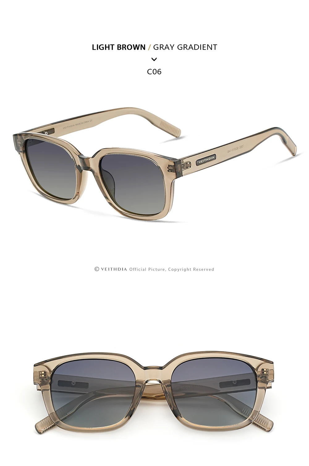 VEITHDIA Polarized Fashion Classic Sunglasses Photochromic Gradient UV400 Protection Outdoor Sun Glasses for Men And Women 7900