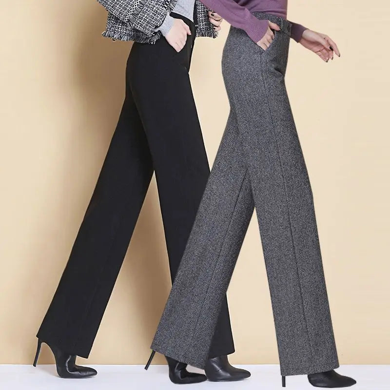 New Wool Wide-leg Women's High Waist Thickened Loose Casual Long Straight Suit Pants