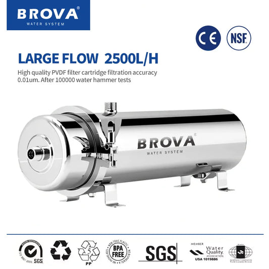 BROVA Whole House Water Filter System High Flow 0.01μm PVDF Membrane SUS304 Reusable  UF Purifier 2500L/H  Commercial/Home