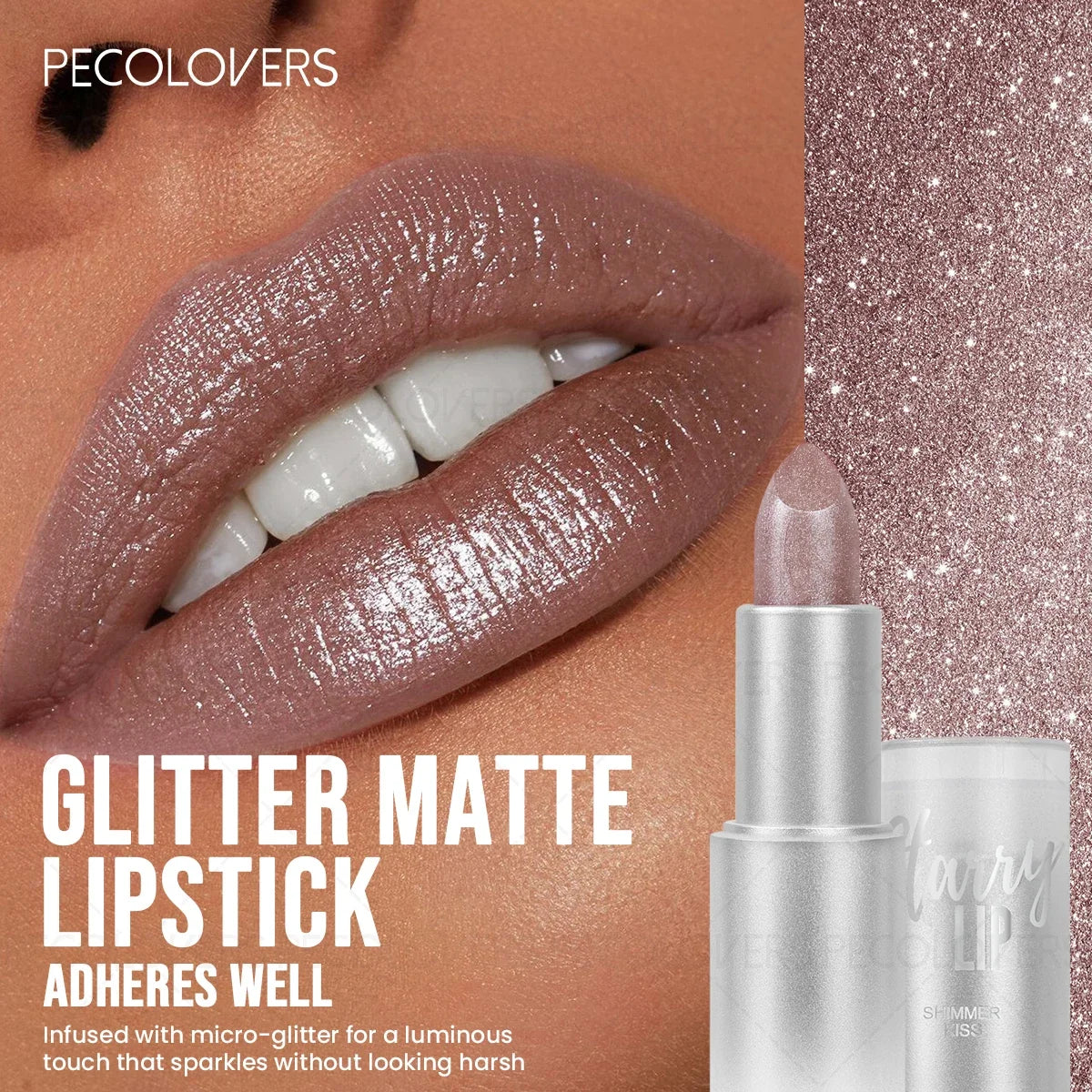 1pc Sparkling Pearlescent Lipstick,  Long-Lasting, Shimmering Glitter Finish, Ideal for Music Festivals & All Skin Types