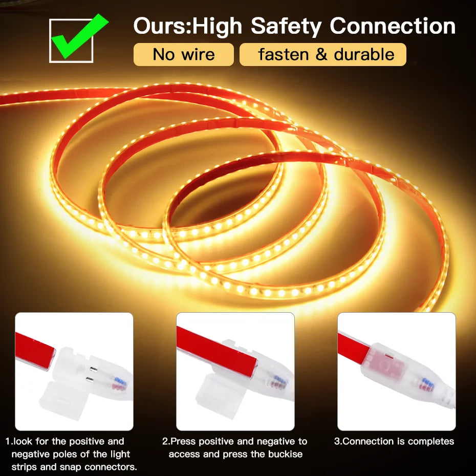 Led Strip Light AC220V 120LEDs/m Flexible Tape IP67 Waterproof with EU AU UK Timing Dimming Switch Plug Self-Adhesive LED Light