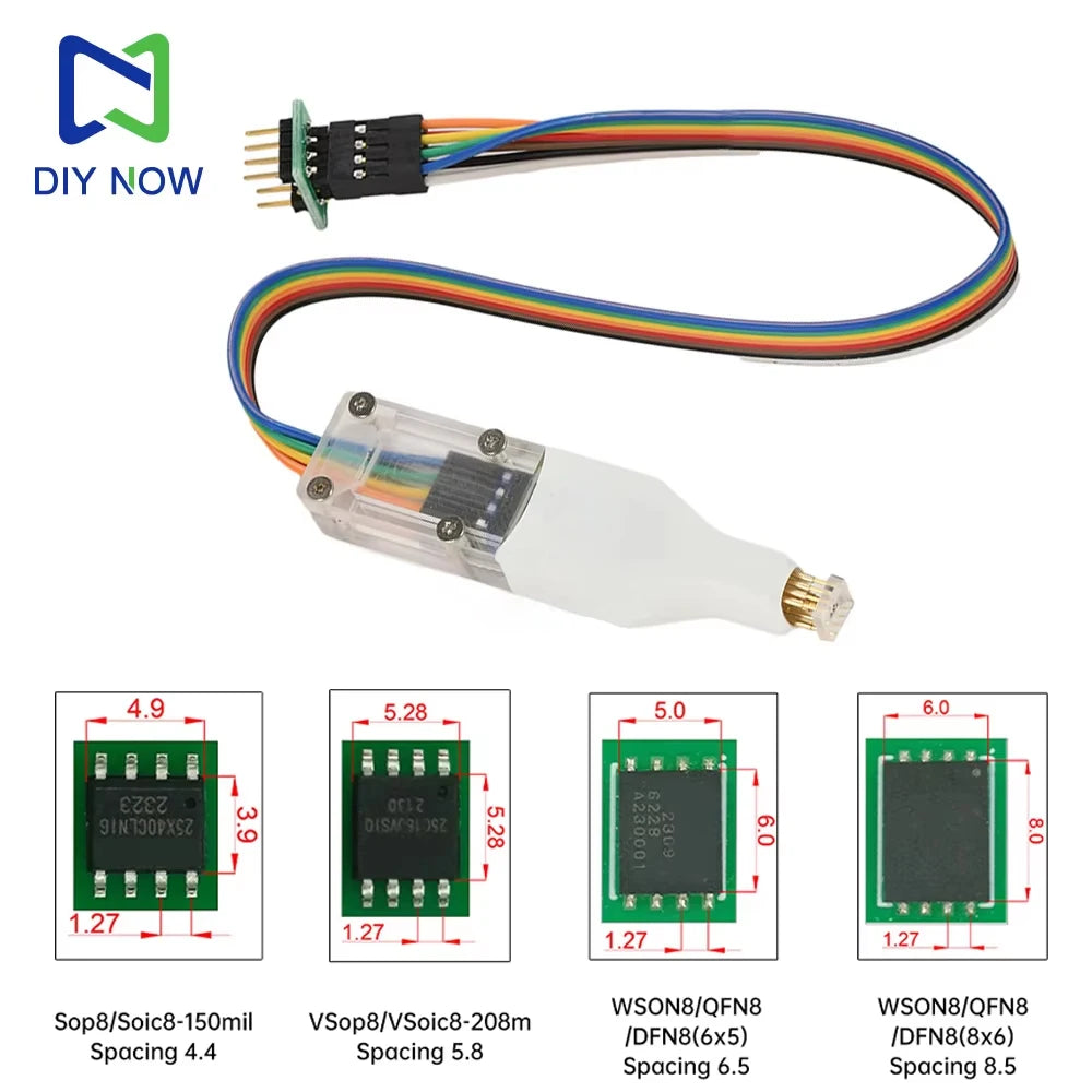 1Pcs SOP8/WSON8/QDFN8 Chip Download Burn Read Write Probe Spring Needle Flash Chip Burner With Cable Spacing 4.4/5.8/6.5/8.5