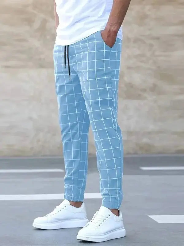 Men's new plaid fashionable European and American style pants, business casual travel slim fit pants, comfortable and multifunct