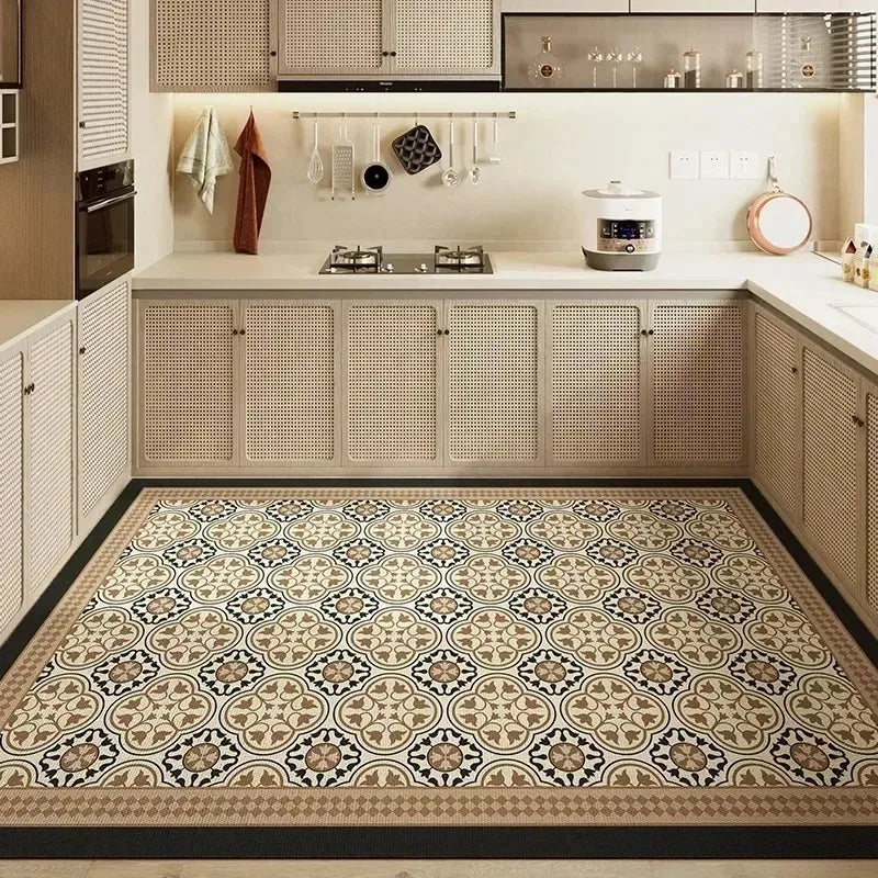 Carpet for Kitchen Pvc Floor Mat Large Size Waterproof Non-slip Carpets Leather Anti-oil Foot Mats Retro Home Decoration Rug