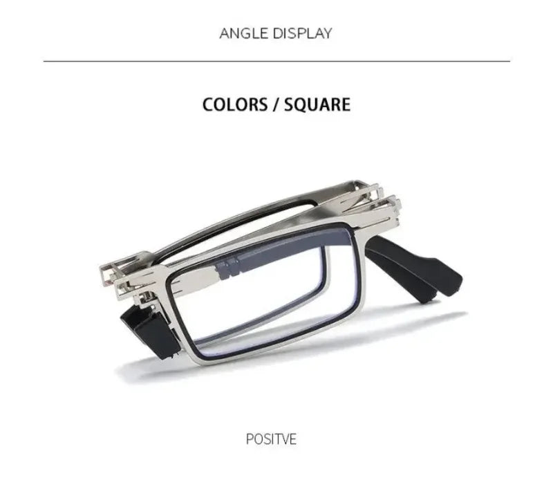Portable Unisex Folding Reading Glasses Full Metal Frame Anti Blue Light Blocking for Men Women Presbyopia Eyeglasses with Case