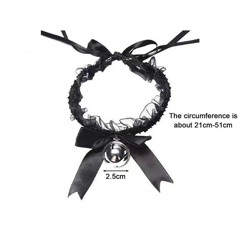 Gothic Women's Sexy Necklace Bow Knot Lace Collar Pendant Small Bell Choker