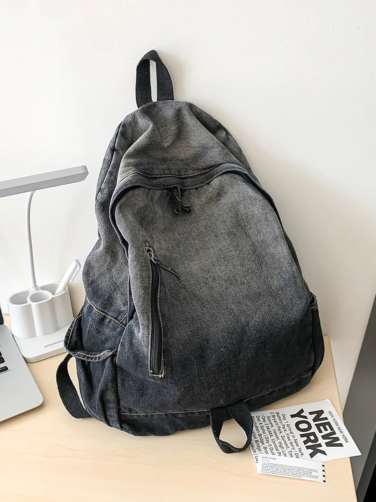 Men's and Women's Backpacks, Student School Bags, Large-Capacity Washed Denim Bags