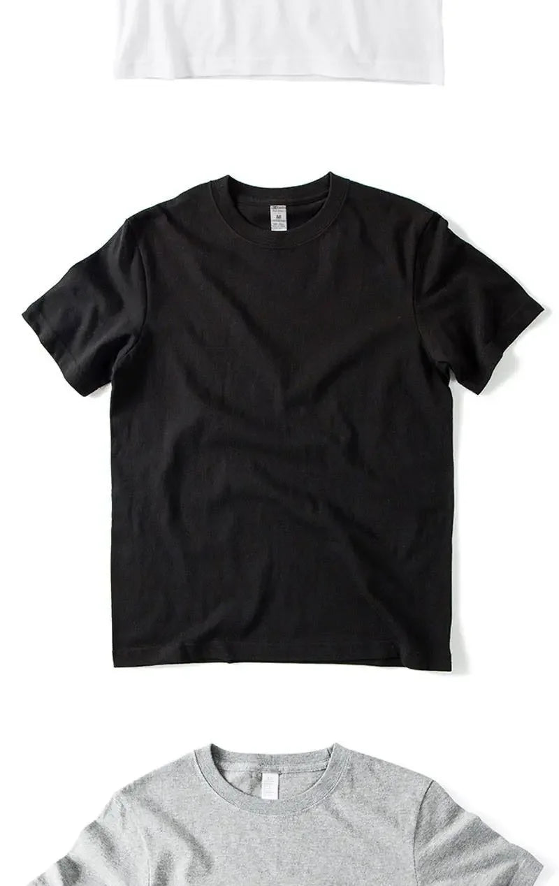 Men Women 100% Cotton  T-shirt Solid Color Trend Leisure Short Sleeve Black White Gray High Quality Heavy Fabric Loose T Shirt