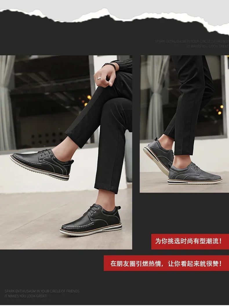 Men Genuine Leather Casual Shoes Fashion Business Leisure Shoes Lace-up Loafers