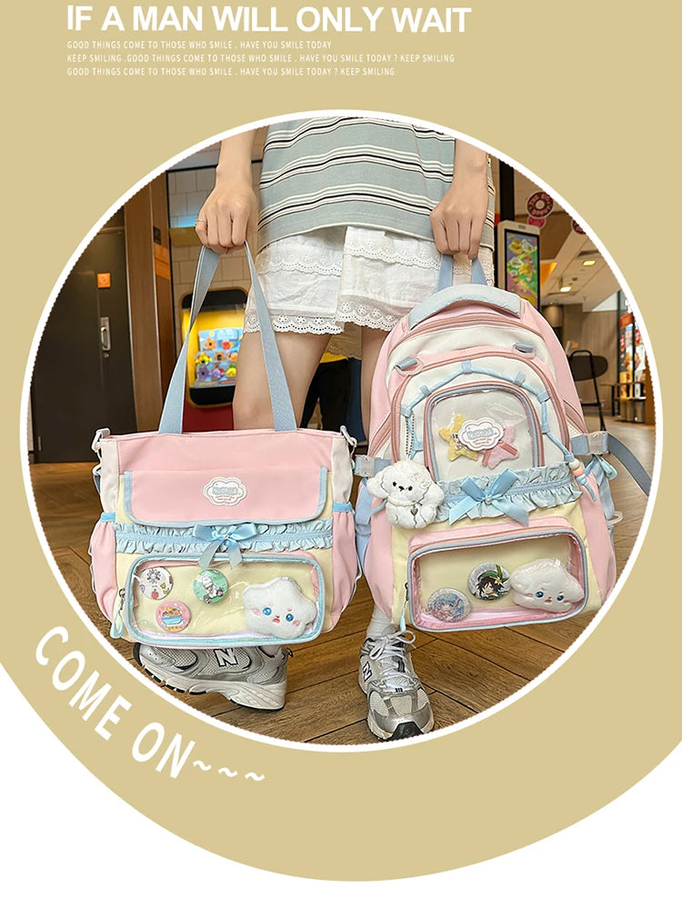 Large Capacity Children's School Bag Set for Girls Primary And Middle School Double Shoulder Backpack Sweet College Style