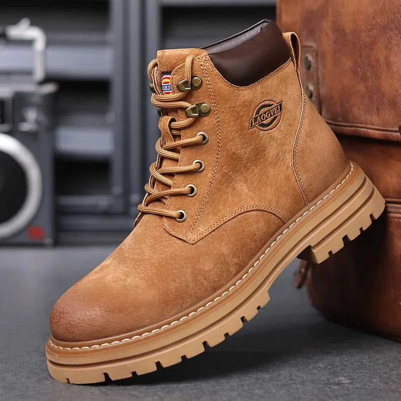 Genuine Leather Men Boots Outdoor Casual Shoes for Men Platform Boots Ankle Boots High Quality Men Shoes Male Moto Shoes
