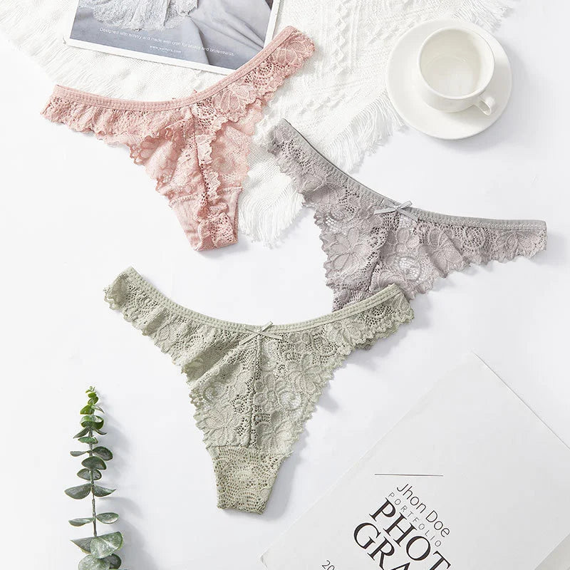 Thong Panty for Women Low Waist Lace Underwear Hollow Transparent T-pants