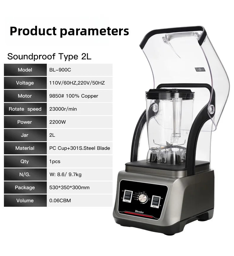 Wholesale 2L Blender for Business Household Smoothie Maker 23000r/min Stainless Steel Blade Restaurant Ice Blender Easy-Clean