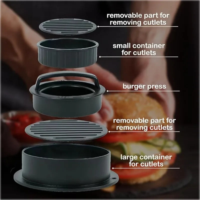 FAIS DU Hamburger Press Stuffed Burger Press 3 in 1 Hamburger Maker Mold Patty Maker Rings Molds Kit Kitchen Tool