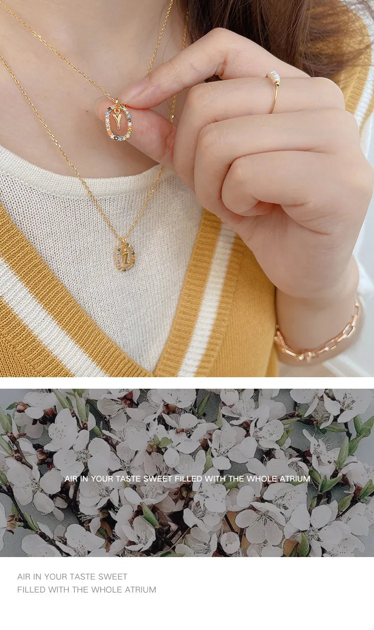925 Sterling Silver Gold Letters A - Z Initial M S C K Alphabet Pendente Long Chain Necklace Say My Name Fine Jewelry