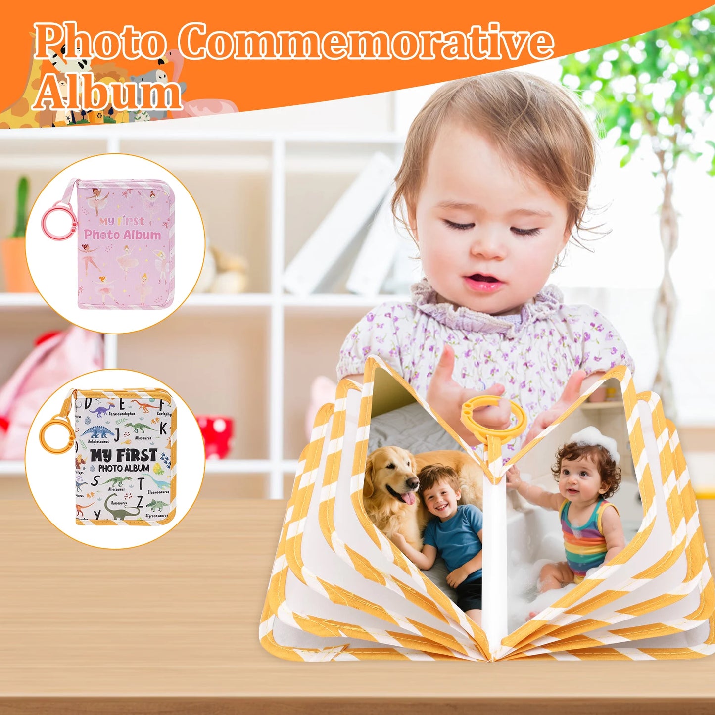 Baby Photo Album Holds 17 Pcs 6 x 4 in Pictures Soft Cloth My First Photo Album with Safety Mirror Fabric Kid Memory Keepsake