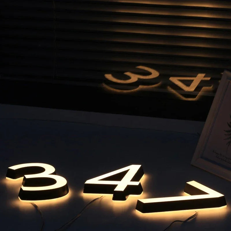 Custom LED House Number Outdoor Waterproof 3D Acrylic Illuminated House Sign Modern Residential Door Plates Lighted House Number
