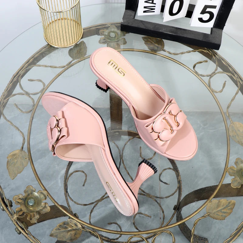 Women's slippers in summer 2024 wear sandals with thin heels high heels buckle is simple elegant black Women shoes