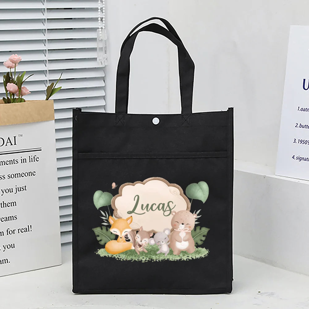 Personalized Kids Library Tote Bags Homeschool Cute Custom Name Reading Books Bag Children School Bag Birthday Gifts for Kids