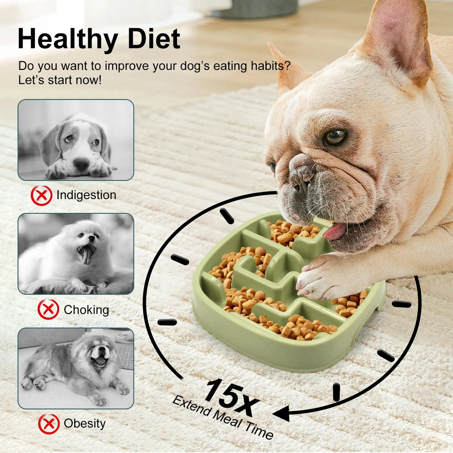 PP Material Pet Bowls Set – Dog & Cat Slow Food Bowls, Non-Slip Feeding Bowls & Durable Pet Supplies