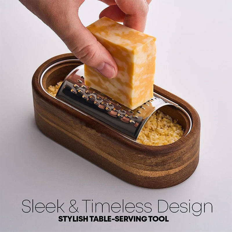 Cheese Grater With Wooden Container 304 Stainless Steel Cheese Grater Box Kitchen Parmesan Zester Cheese Grater Shredder JT