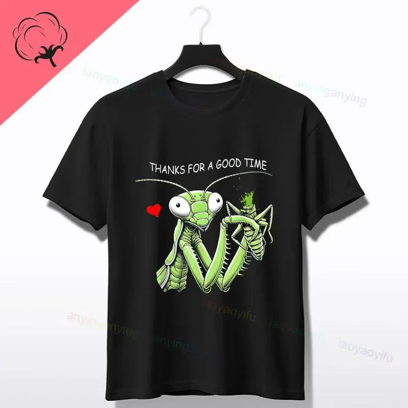 Praying Mantis Insects Bug Love Praying Mantis- Retro T-Shirt 100% Cotton Short Sleeve O-neck Tee Humor Style Design Casual Wear