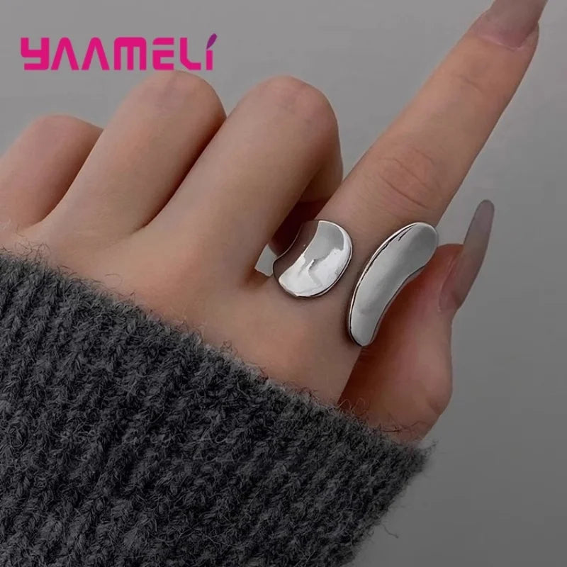 925 Sterling Silver Smooth  Wide Band Ring Personality Punk Creative Adjustable Minimalism Jewelry for Woman Dropshipping