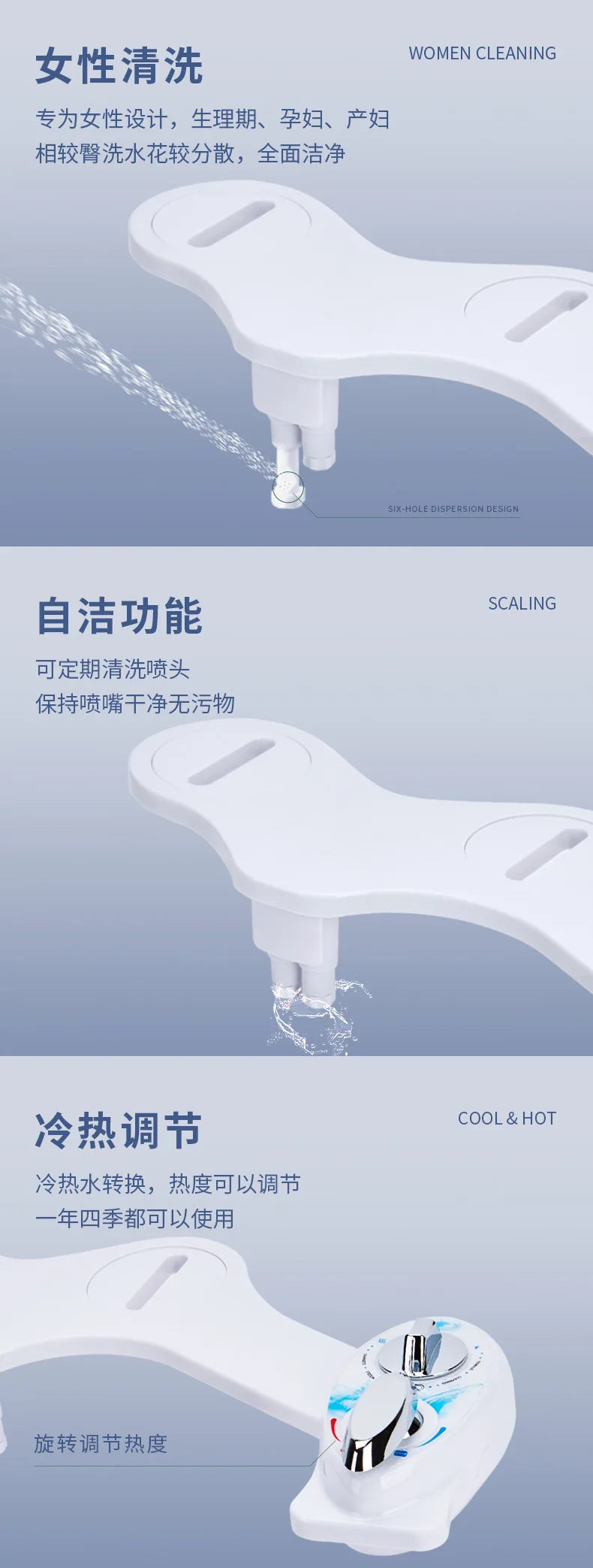 The Left Hand Bidet Non-Electric Bidet Self Cleaning Dual Nozzle (Frontal and Rear Washing) Water Bidet Toilet Seat Attachment