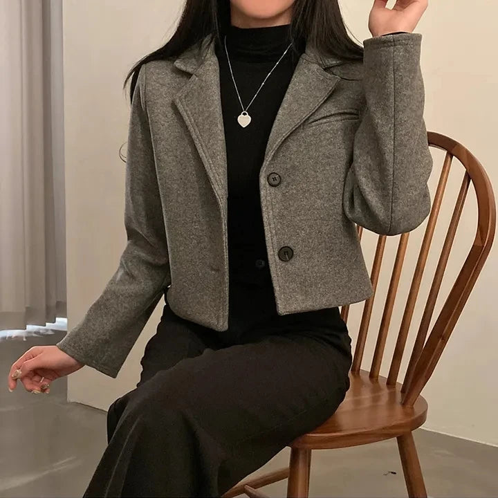 ort Thiened Woolen Coat for Women Winter New Sle Retro Single Button Suit Collar Coat Korean Sle Straight Tube pe