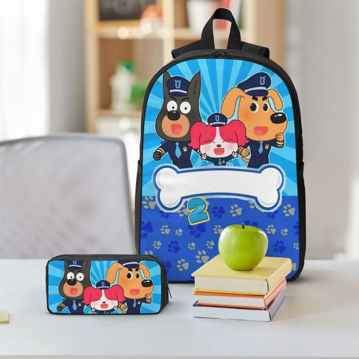 Sheriff Labrador Backpack Student Boys Girls BookBag School Bag Computer Shoulder Bags 3ps Insulated Lunch Bag Pencil Case