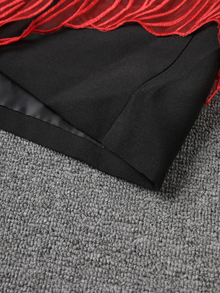 [EAM] Women Black Mesh Irregular Fish Spliced Big Size Blazer New Lapel Long Sleeve Jacket Fashion Spring Autumn 2026 CPG2902