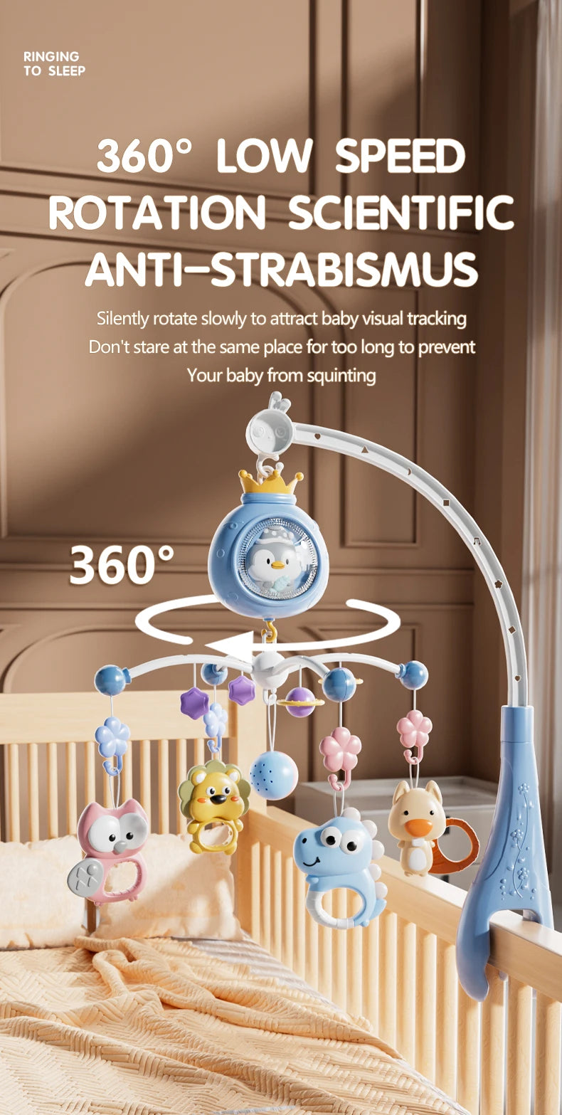 Baby Crib Bell Toys Musical Baby Crib Mobile with Lights Projection for 0-12Months Infants Crib Toys Bed Bell Toy Newborn Gifts
