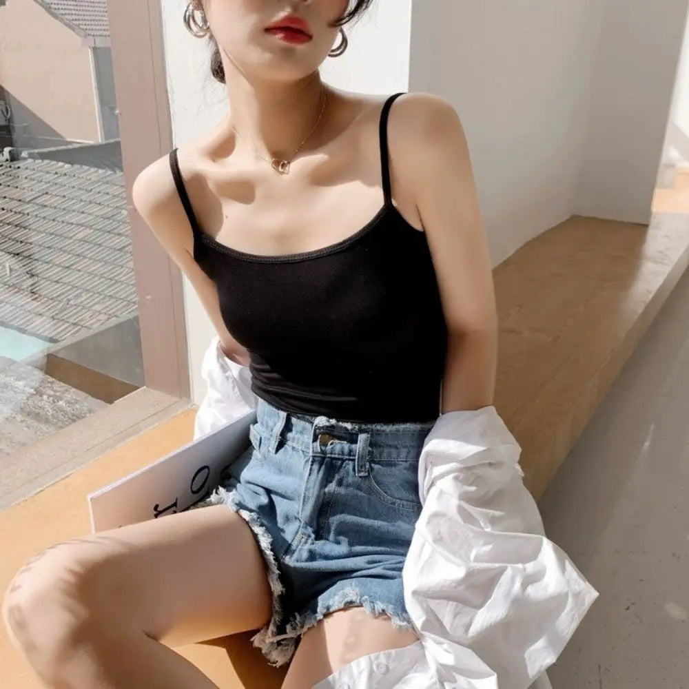 Women Summer Tank Top Modal Black White Sleeveless Women‘s T-shirt Basic Bottoming Tanks Bra Thin Camisole Crop Top With Straps