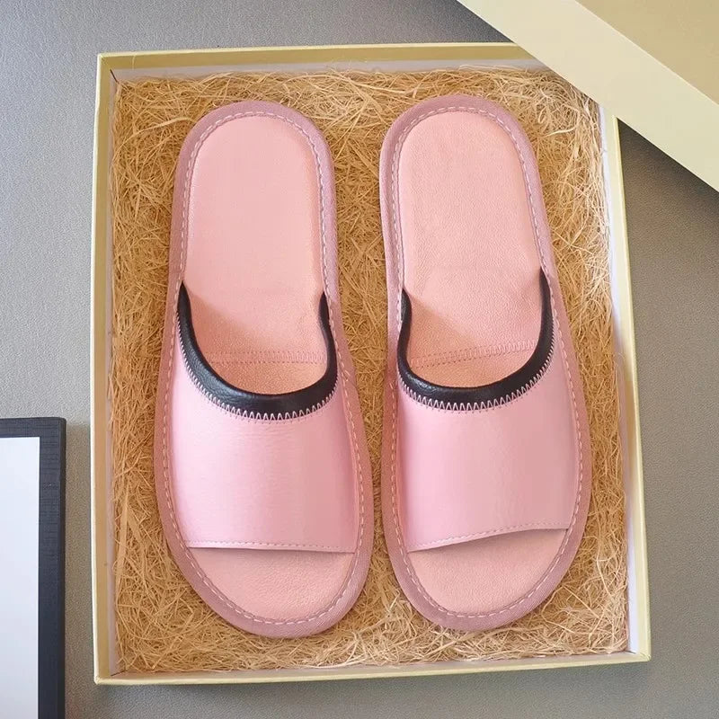 Genuine Leather Couple Summer Indoor Slippers Anti-Slip Women Household Slippers Men Casual Home Shoes