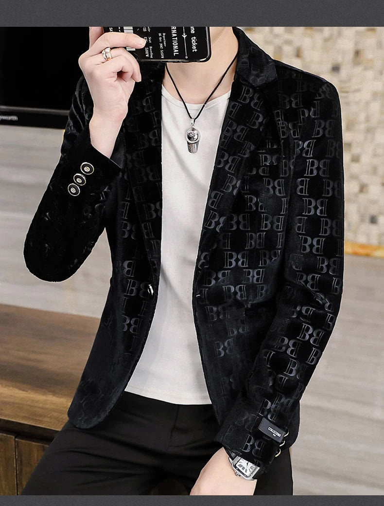 Spring New Men's Blazer Fashion Casual Boutique Business Bronzing Design Letter printing Suit  Male Slim Fit Blazers Jacket Coat