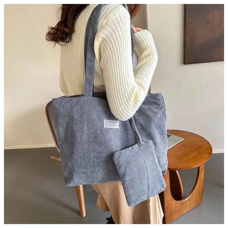 Ladies' handbag, corduroy ladies' shoulder bag, daily commuting tote bag, shoulder bag with small bag