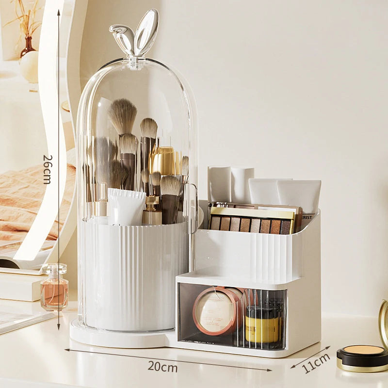 1pc 360° Rotating Makeup Brush Holder Cosmetic Lipstick Eyebrow Pencil Eye Shadow Organizer With Clear Lid Dustproof Tools