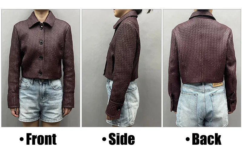 2025A Spring Autumn Knitted Jacket Real Leather Jacket Lady Fashion Blazer Women Genuine Sheepskin Leather Coat