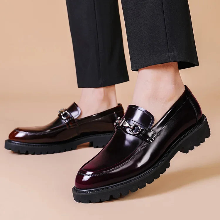 Men's Dress Leather Shoes Horse Street Buckle High Quality Men's Oxford Shoes Wedding Party Office Formal Shoe Large Size 38-48